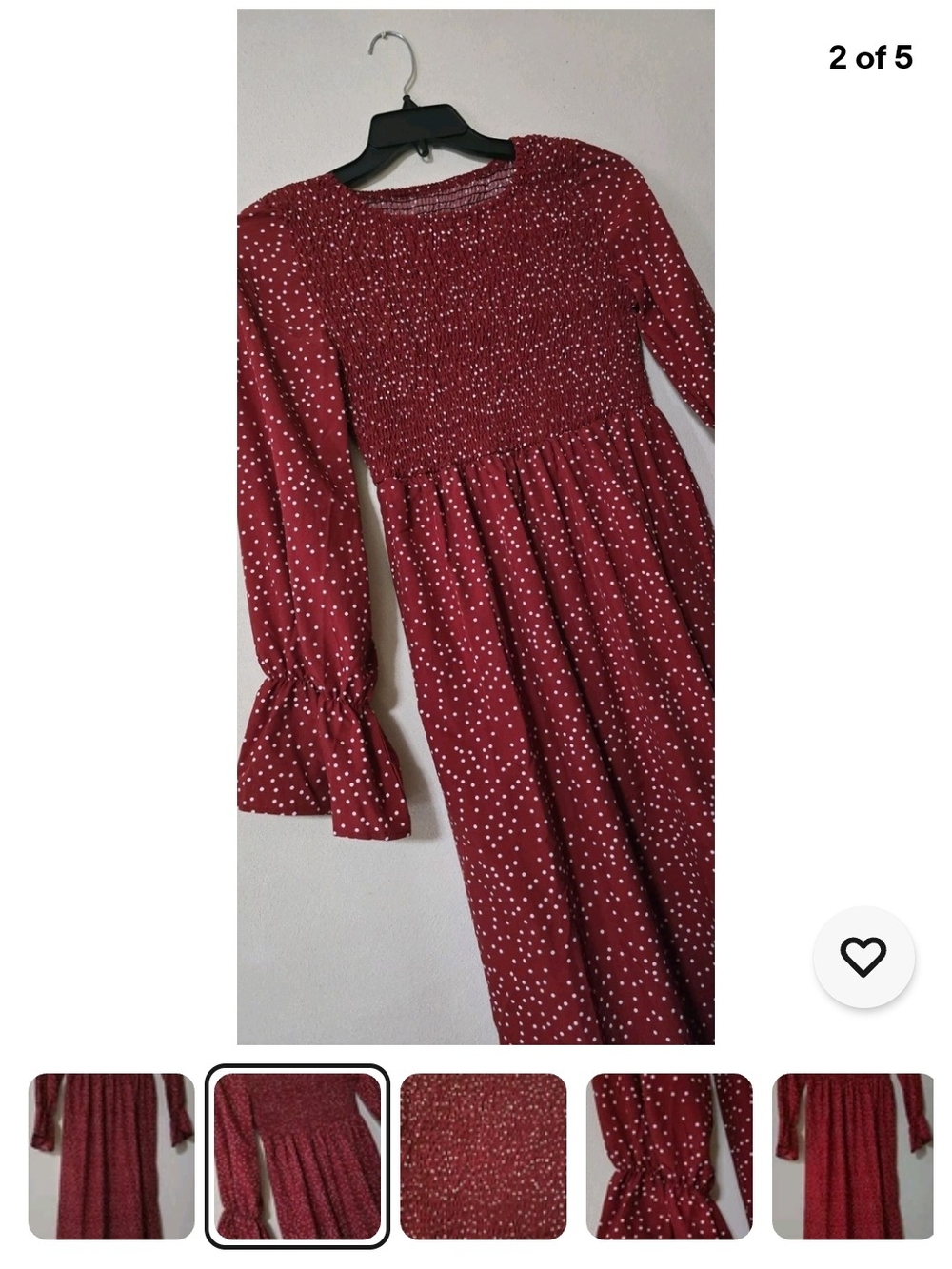 Girls' Burgundy Dot Long-Sleeve Smocked Dress